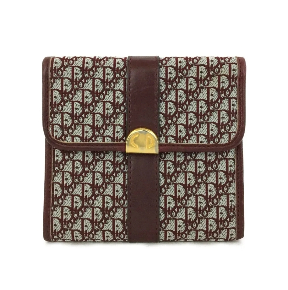 Christian Dior CD Logo Trotter Canvas Leather Trifold Wallet